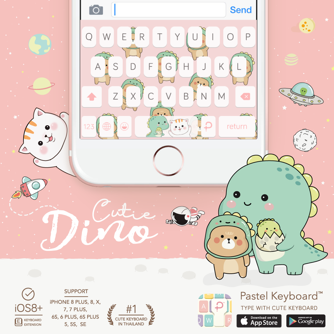 Dino & Bear Cutie. Keyboard Theme⎮(E-Voucher) for Pastel Keyboard App