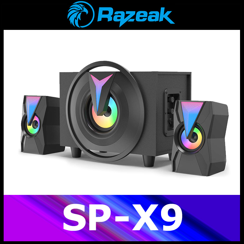 Razeak รุ่น SP-X9 ลำโพงไฟ 7 สี เสียงดี เสียบเมม แฟลตไดร์ มีบลูทูธ ในตัว รีโมท USB Speaker Bluetooth เบสแน่น