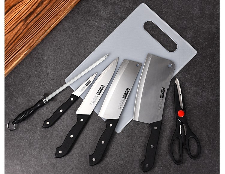 HUBAO ชุดมีดทำครัว 6 knife  ชุดมีดN-7 กรรไกร ที่ลับมีด  ชุด set มีดทำครัวอเนกประสงค์ 6 ชิ้น Western มีดทำครัวคมๆ