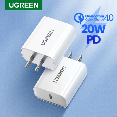 UGREEN สายชาร์จ iPhone 20W USB C Charger PD Fast Charger หัวชาร์จเร็ว， Type C Power Delivery Wall Charger Adapter Compatible for ที่ชาร์จแบต iPhone 13 12 Pro Max， 11 Pro Max XR 8 Plus