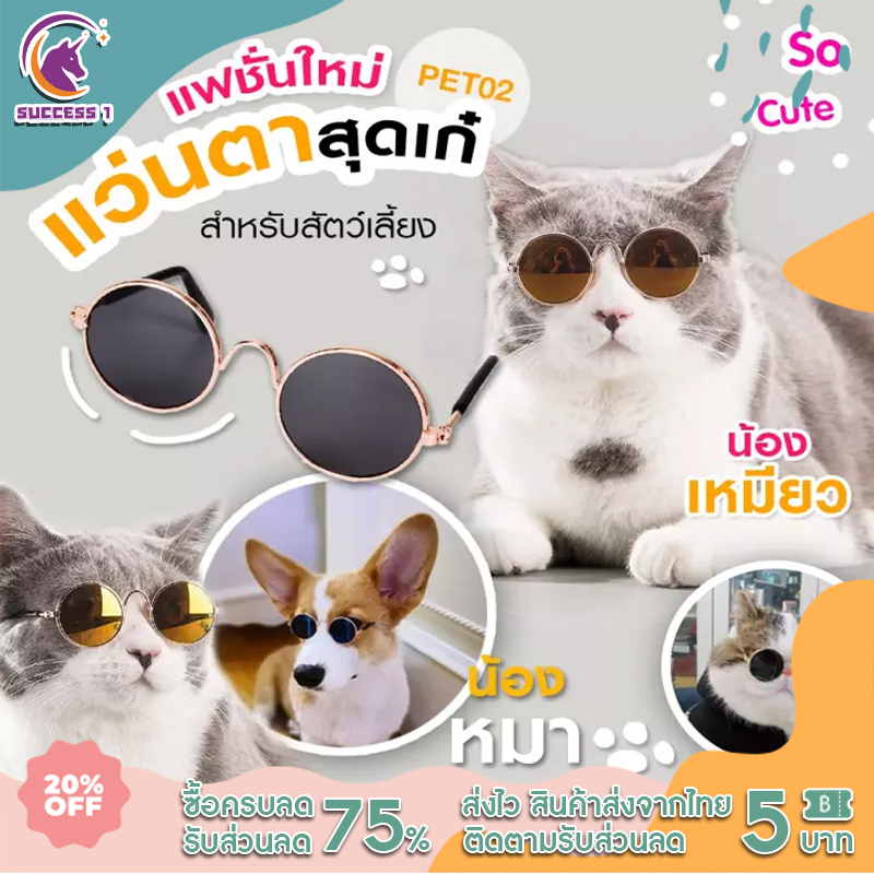 😺 แว่นแมว แว่นตาแมว 😺 ใช้ได้ทุกสายพันธุ์และสุนัขพันธ์เล็ก แมว สุนัข  สัตว์เลี้ยง อุปกรณ์แต่งตัวแมว ทาสแมว