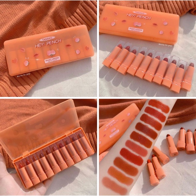 ลิปส้มอิฐ แดงตุ่น ส้มพีช ลิปยกกล่อง 10 แท่ง Lipstick vigor makeup /tanako