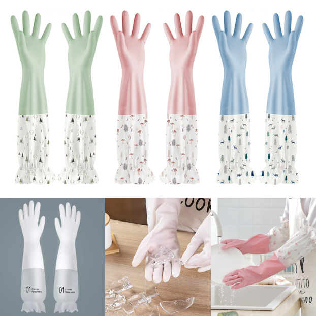 👍ส่งไวจากไทย👍(N-999) ถุงมือยาว ถุงมือล้างจานทำความสะอาด ถุงมือยืดหยุ่นกันน้ำ 1 คู่