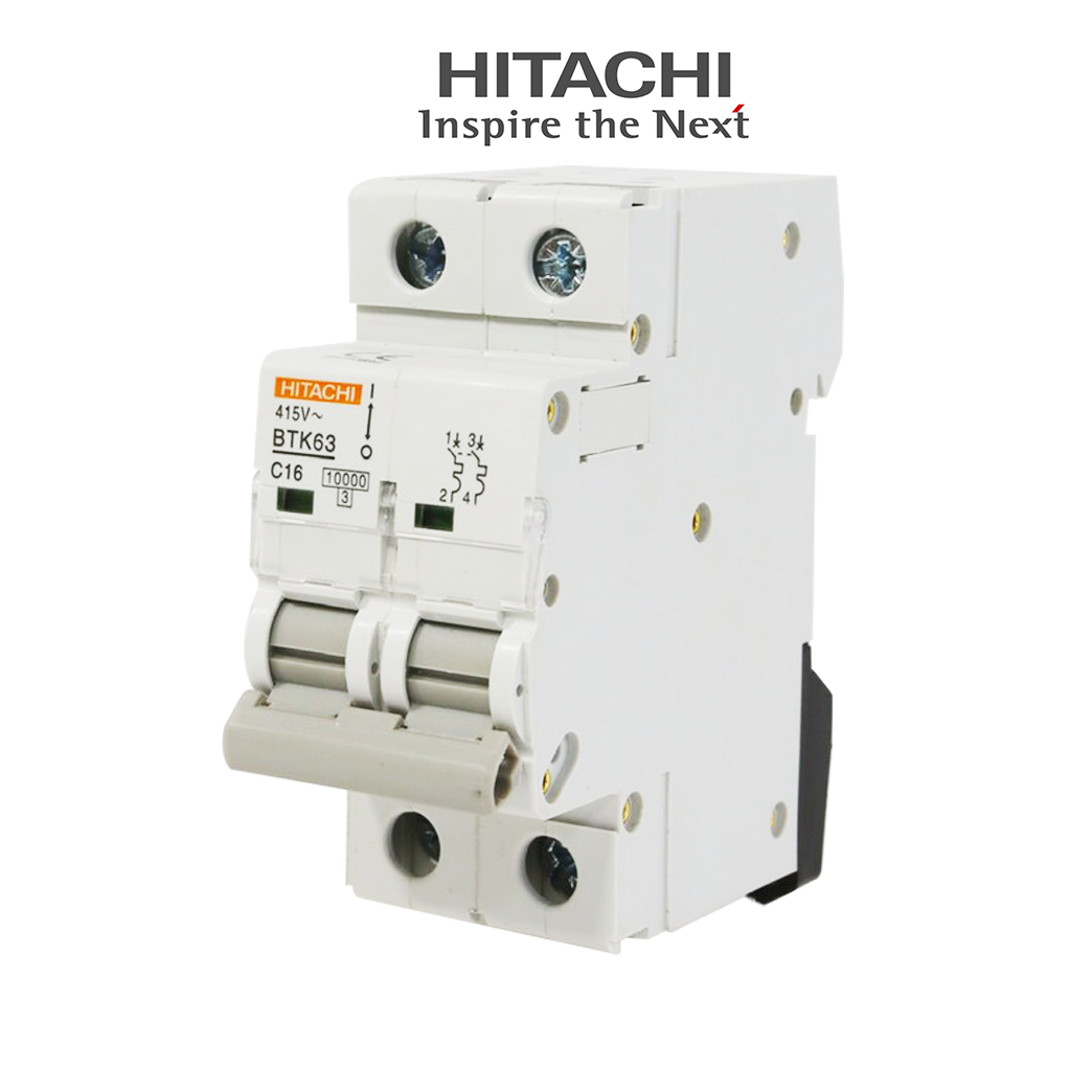 เซอร์กิตเบรคเกอร์ ฮิตาชิ Hitachi Circuit breaker MCB 415VAC, 2 Poles, ขนาด 16A Lazada.co.th