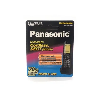 ถ่านชาร์จ Panasonic AAA min 650 mAh /830mAh 2 ก้อน ของแท้ ใช้กับโทรศัพท์บ้านไร้สาย