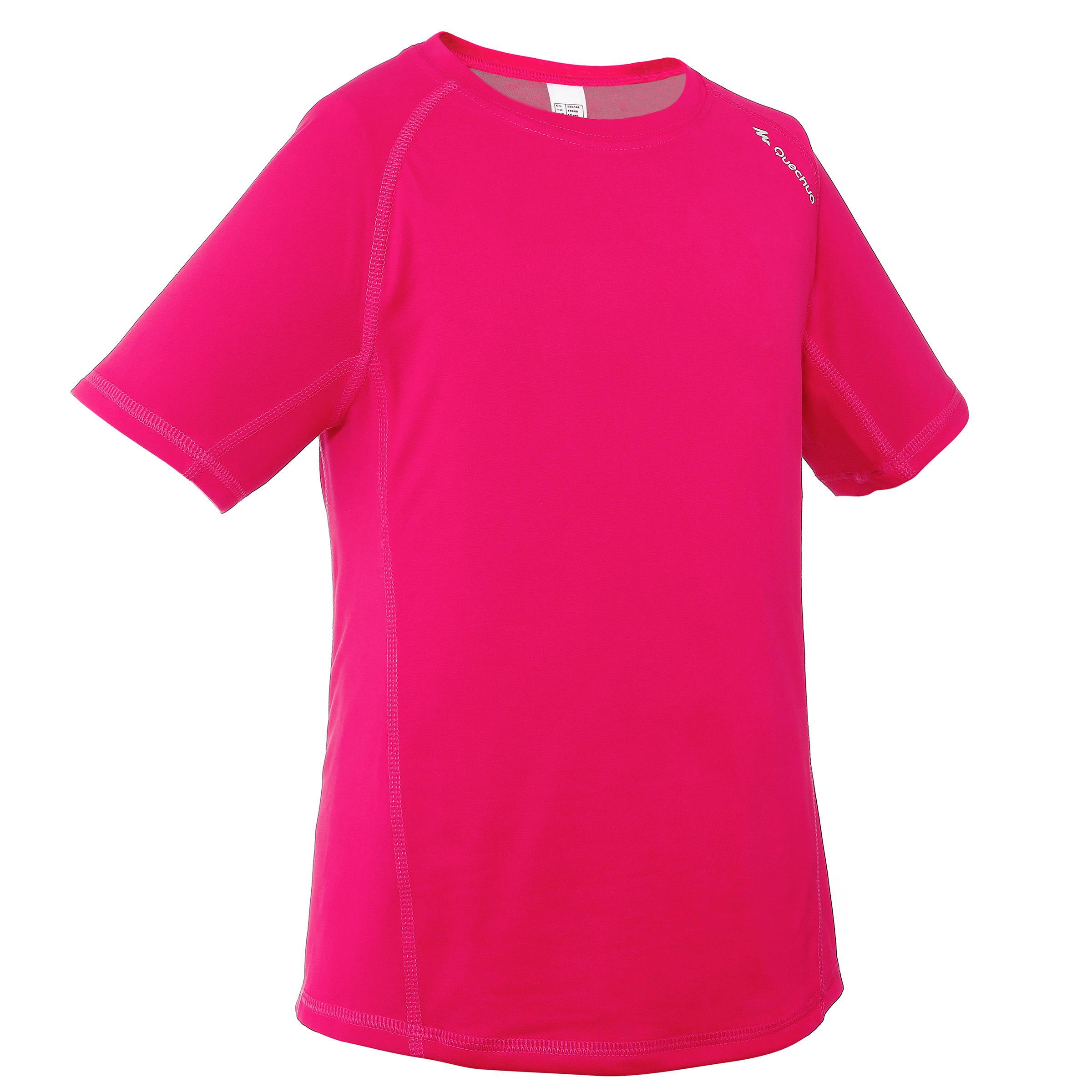 [ด่วน!! โปรโมชั่นมีจำนวนจำกัด]เสื้อยืดเดินป่าสำหรับเด็กผู้หญิงรุ่น HIKE 100 (สีชมพู)