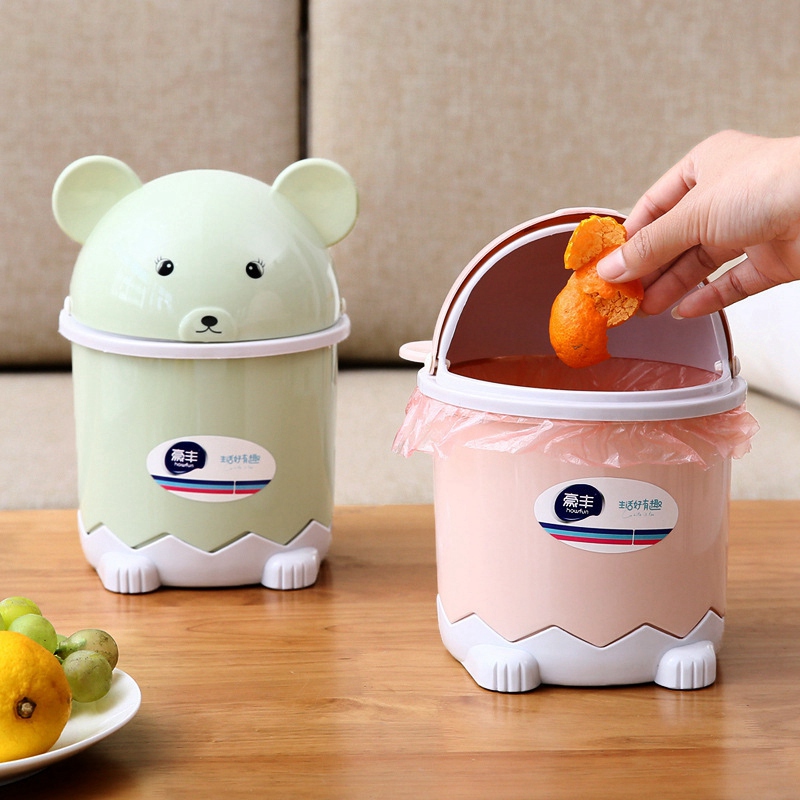 Thùng Rác Để Bàn Dễ Thương Sáng Tạo Để Bàn Có Nắp, Giỏ Giấy Nhỏ, Thùng Rác Nhựa Lật Nhỏ Màu Hồng