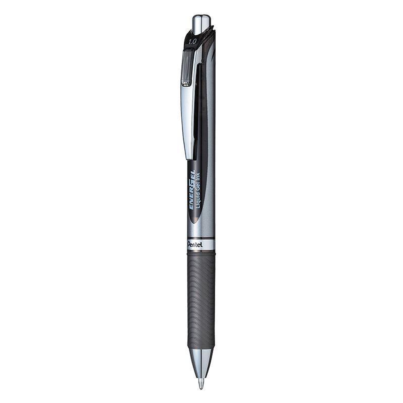 Electro48 เพนเทล ปากกาหมึกเจล รุ่น Energel BL80-AX ขนาด 1.0 มม. ด้ามสีเงิน แบบกด หมึกเจลสีดำ