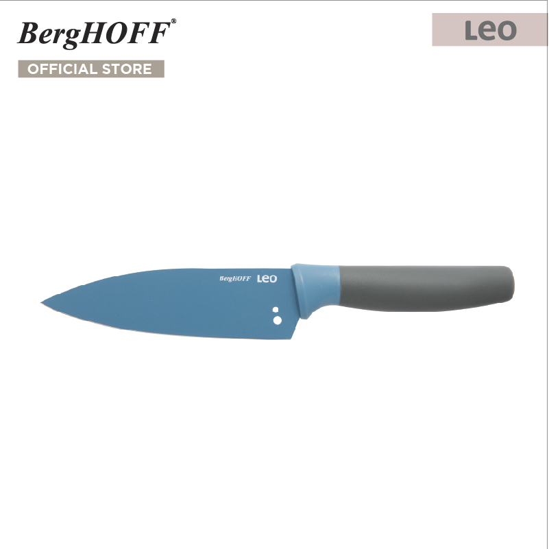 BergHOFF มีดเชฟขนาดเล็กพร้อมรูสำหรับรูดก้านผักสแตนเลสสตีลเคลือบเซรามิค Non-Stick  รุ่น Leo มีความคม   14 ซม.  สีน้ำเงิน 3950106