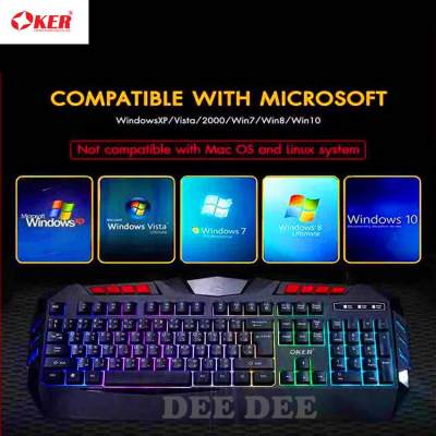 OKER KM-986 คีย์บอร์ดสำหรับเล่นเกมส์ The Clympus RGB Voice Control Rainbow Illuminated Gaming Keyboard