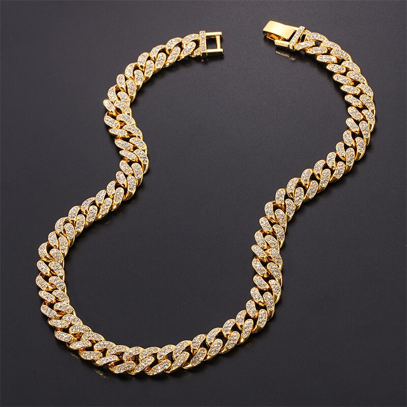 Silver Color Necklace Bracelet Hip Hop Miami Curb Cuban Chain Iced Out ...