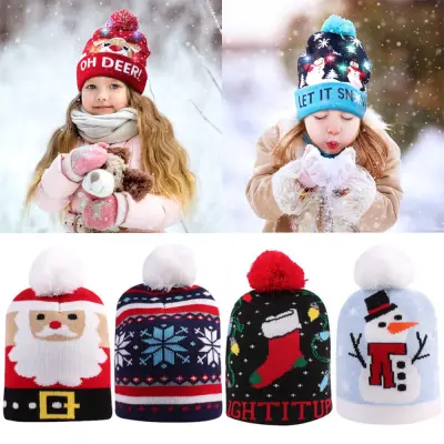 DOYOURS Xmas Knitted Caps Gift Boys and Girls Kids Knit Beanies Christmas Hat Children Warm Hat Winter Snow Hat