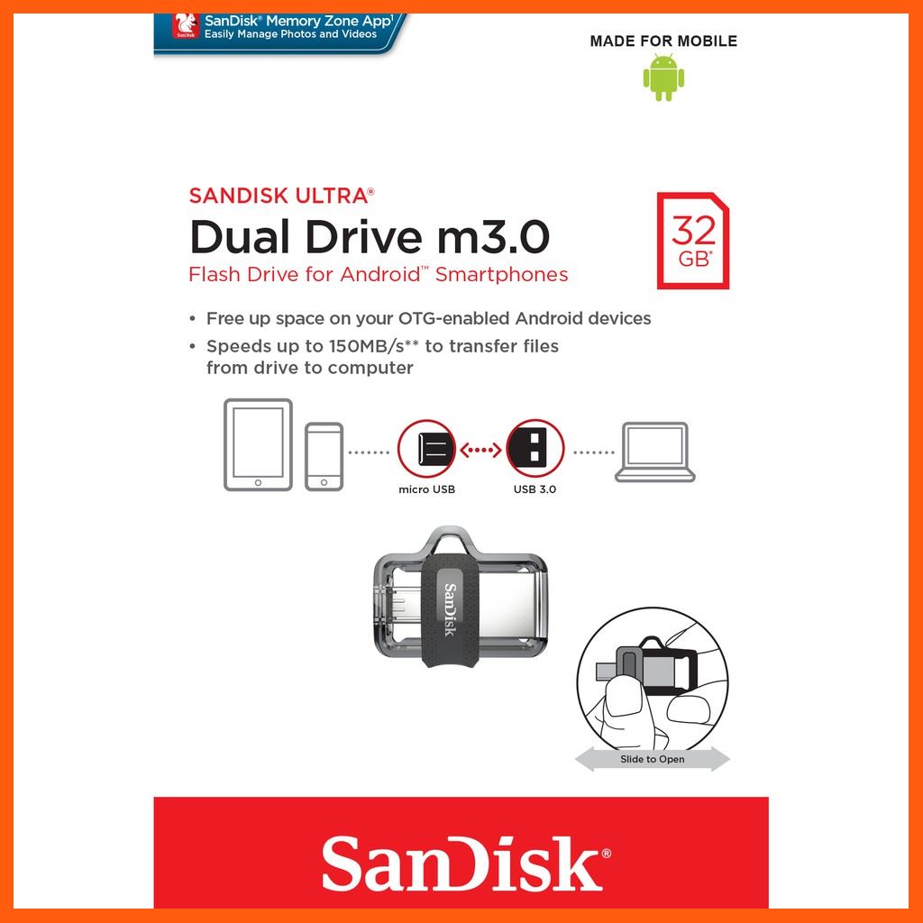 ✨✨#BEST SELLER🎉🎉 SanDisk Ultra Dual Drive m3.0 32GB (SDDD3-032G-G46) แฟลชไดร์ฟ สำหรับ สมาร์ทโฟน และ แท็บเล็ต Android อุปกรณ์จัดเก็บข้อมูล (STORAGE & MEMORY CARD ) STORAGE MEMORY CARD อุปกรณ์จัดเก็บข้อมูล Memory Card เม็มโมรี่การ์ด Compact Flash