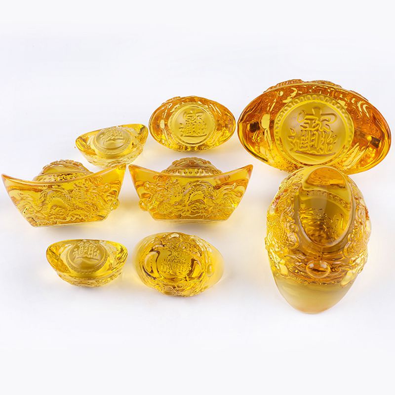 ก้อนทอง คริสตัล Dragon Yellow crystal ลายมังกร ก้อนทอง เงินจีนโบราณ หยวนเป่า  หลักฮวงจุ้ย ของมงคล 80-100มม  สี 60 มม