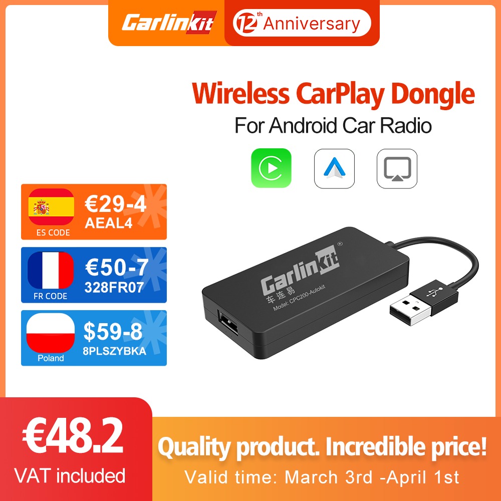 Carlinkit Wireless CarPlay USB Dongle Android Auto Adapter for Android