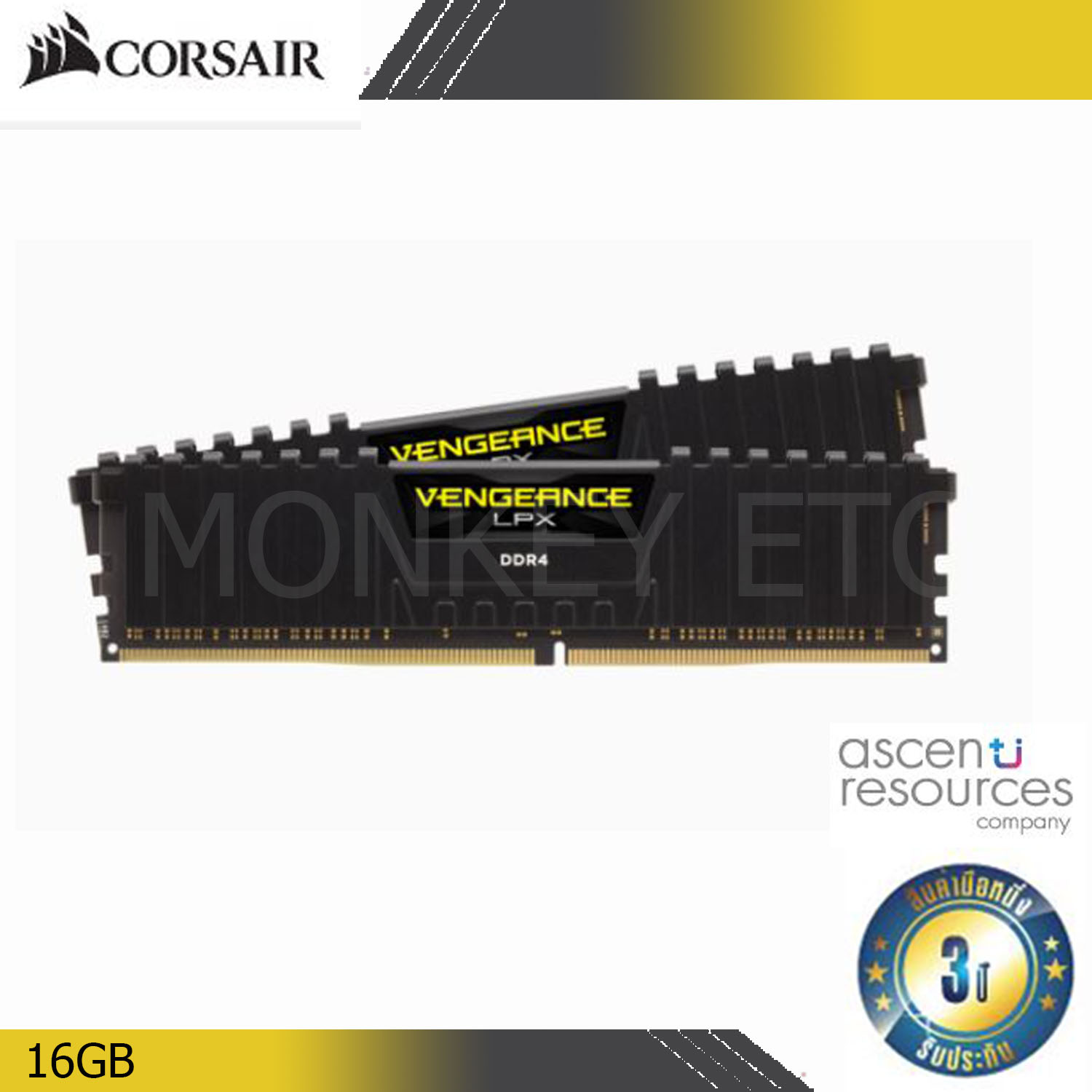 RAM CORSAIR VENGEANCE® LPX 16GB (2 x 8GB) DDR4 DRAM 2666MHz C16 Memory Kit - Black ประกัน Ascenti