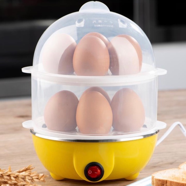 เครื่องต้มไข่ไฟฟ้า เครื่องทำไข่ลวก ไข่ต้ม  2 ชั้น  Egg boiler (คละสี)  หม้อนึ่งอาหาร พร้อมส่ง