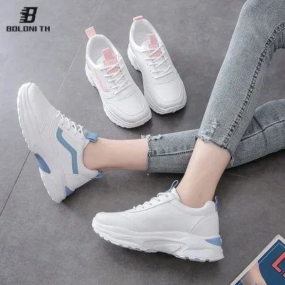 BT Women's new lace-up low-heel white shoes sports casual sneakers
