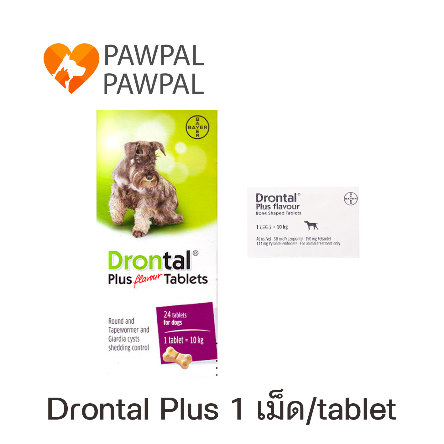 Drontal Plus Bayer Exp.11/2023 ดรอนทัล พลัส สุนัข หมา รสเนื้อ รูปกระดูก ...
