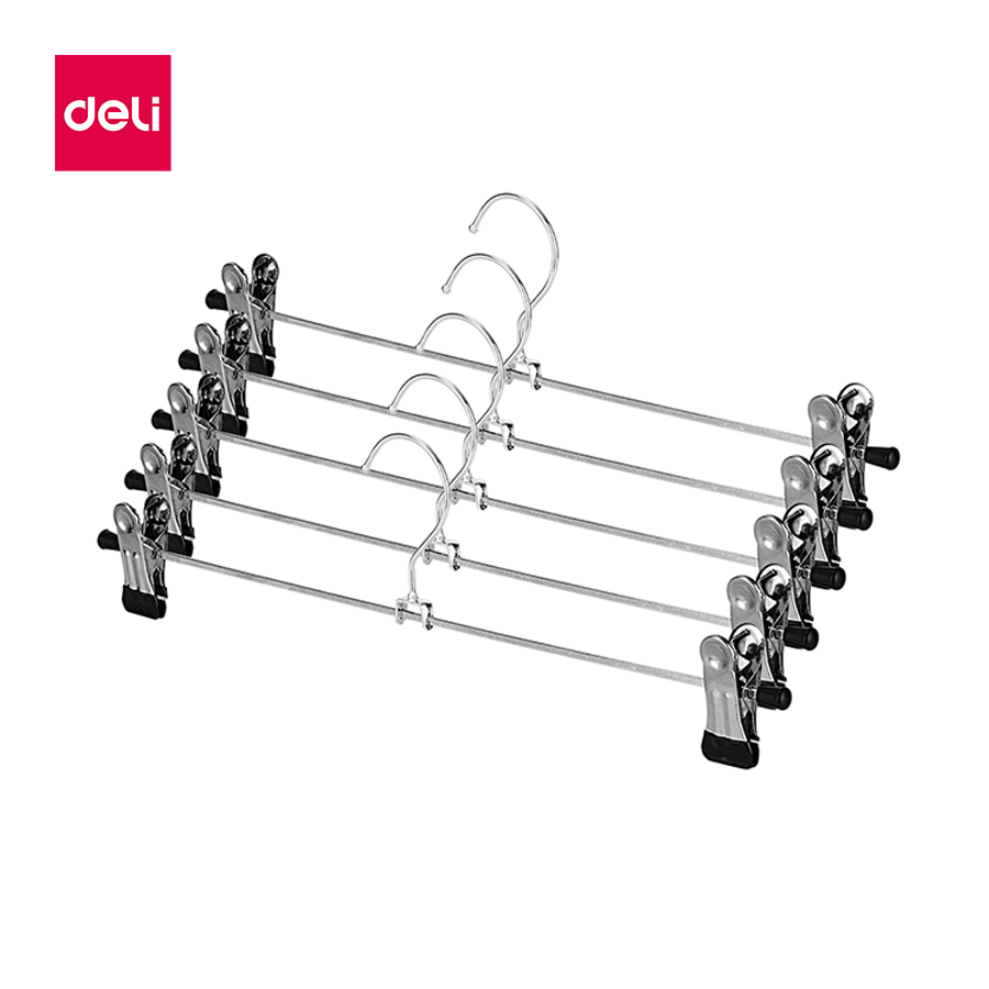 Deli ไม้แขวน 35cm ไม้แขวนเสื้อ ไม้แขวนกางเกง ไม้แขวนกระโปรง ไม้แขวนแบบหนีบ ปรับระดับได้ ไม้แขวนเสื้อสแตนเลส Pant Clip ราคา 55 บาท*ส่งฟรี