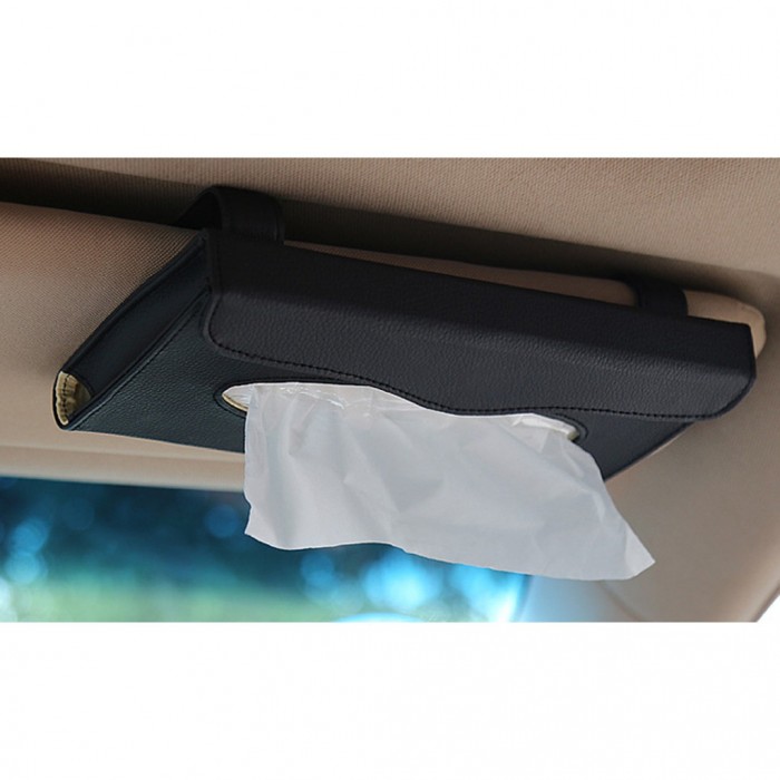 PU Leather Car Sun Visor Tissue Box Paper Towel Case Napkin Holder ที่ใส่กระดาษทิชชู รัดติดที่บังแดด กระเป๋าใส่กระดาษทิชชู ซองใส่กระดาษทิชชูในรถ สีเทา T0066