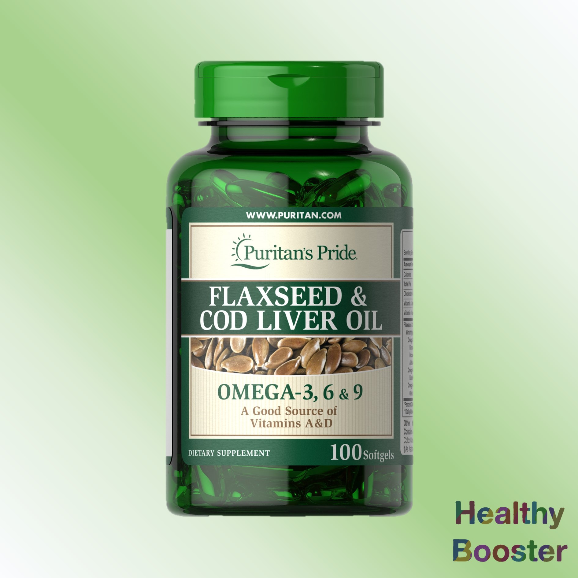 Puritan's Pride Flaxseed & Cod Liver Oil 1000 mg Omega 3, 6 & 9 100 softgels Healthy booster