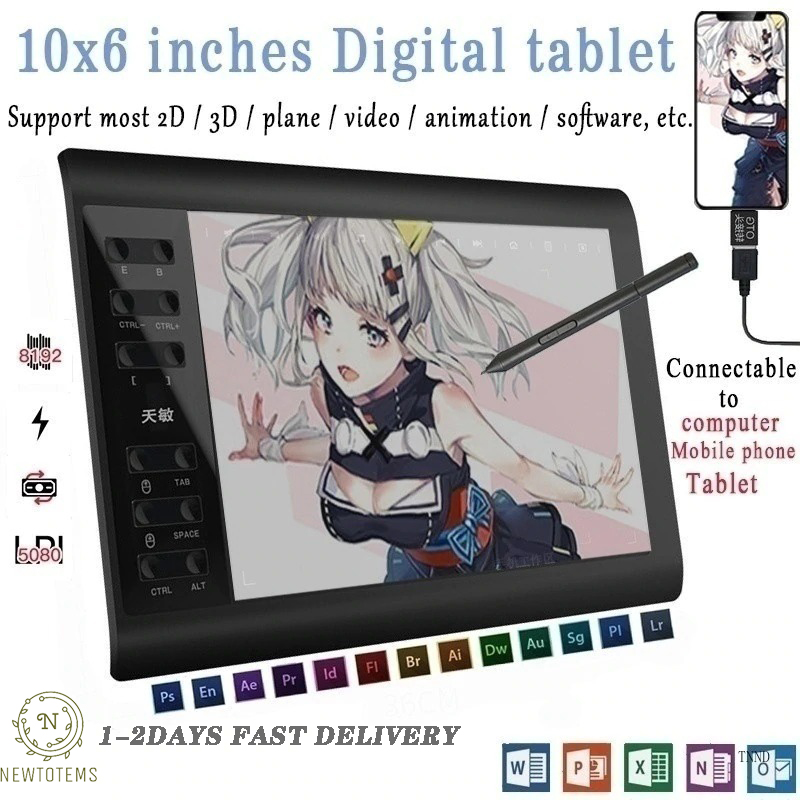 【READY STOCK】10MOONS G10 New Fashion High Quality Digital Plate Intelligent Electronic Hand-painted Wacom Drawing Board Graphics Tablet LCD Drawing Tablet Support For Ios Android Windows