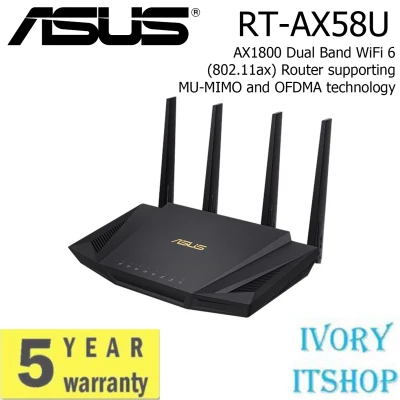 ASUS RT-AX58U AX3000 Dual Band WiFi 6 (802.11ax) Router supporting MU-MIMO and OFDMA technology