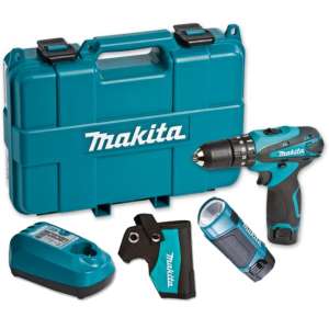 ชุดสว่าน HP330DZ พร้อมไฟฉาย ML100 Makita รุ่น HP330DWLE  (แบตเตอรี่ 2 ก้อน+แท่นชาร์จ)