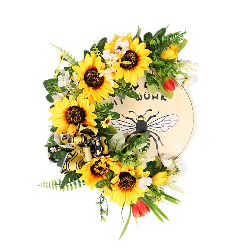 Artificial Sunflower Bee Wreath Spring Summer Wreath for Front Door Wall Window Wedding Party Farmhouse Home Decor