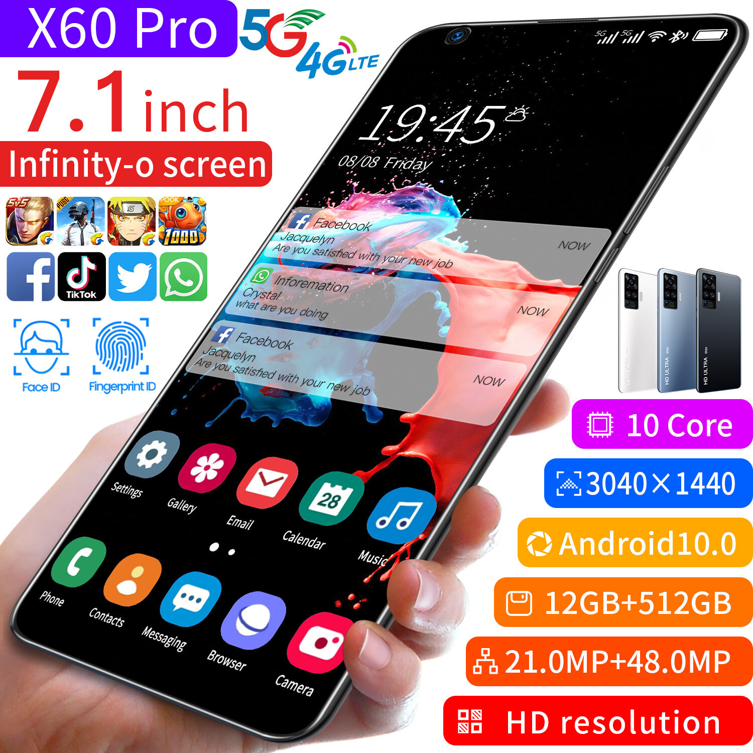 infinix โทรศัพท์ถูกๆ X60 Pro (12GB+512GB) วีโว่ โทรศัพท์มือถือ สมาร์ทโฟน หน้าจอ 7.1