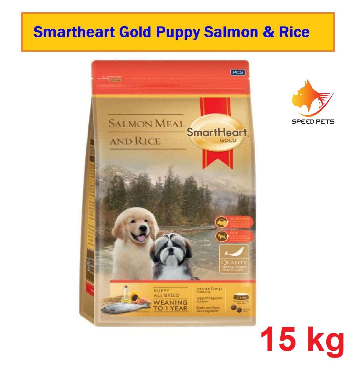 Smartheart Gold Puppy Salmon & Rice 15kg. อาหารลูกสุนัข แซลมอน ข้าว 15กก.