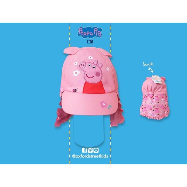 3-6M - Peppa Pig Pink Safari Hat UV Protecion By Mothercare หมวกกันแดด ปิดคอ เปปป้า พิก