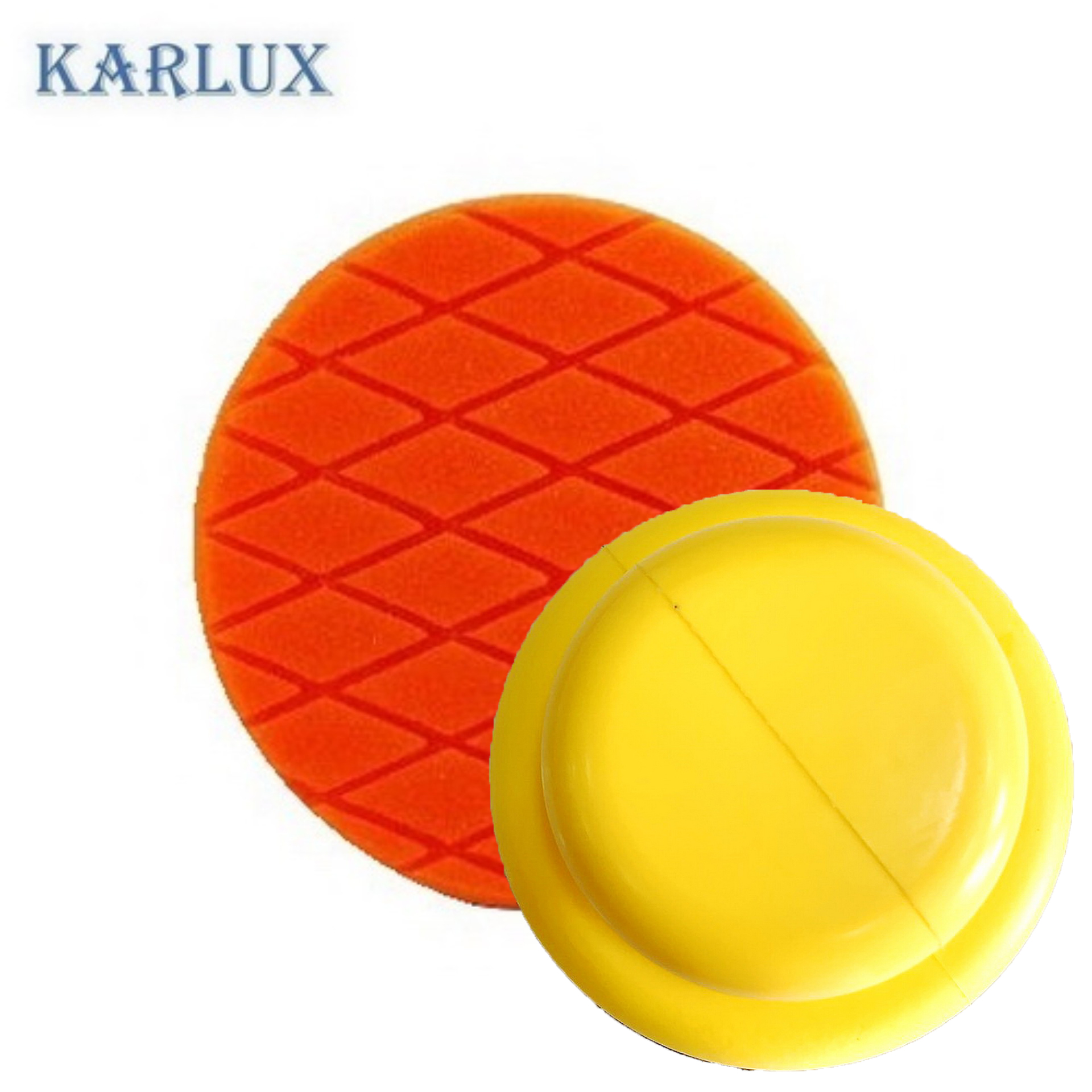 Karlux แป้นมือจับ ฟองน้ำขัดสีรถ 6นิ้ว สีส้ม Orange Diamond Cross Cutting/Buffing Foam 6inch (สำหรับแป้นจับ 5นิ้ว เพื่อเว้นขอบ)