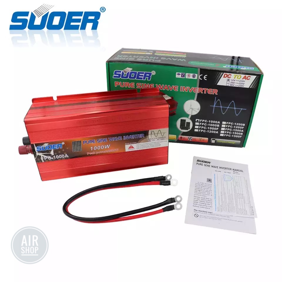 Suoer 12V 1000W อินเวอร์เตอร์ 12V to 220V (FPC-1000A-B) PURE SINE WAVE ชนิดคลื่นเพียวซายเวฟ(ของแท้100%)Power Inverter