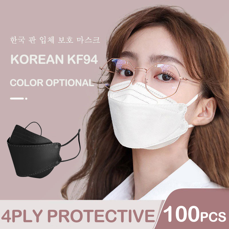 ZOCN  100 ชิ้น KF94 หน้ากากอนามัย หน้ากากป้องกัน PM2.5 3mแบบใช้ซ้ำได้ 4 ชั้น 100pcs KN95 Korean 4ply เกาหลี ระบายอากาศ white