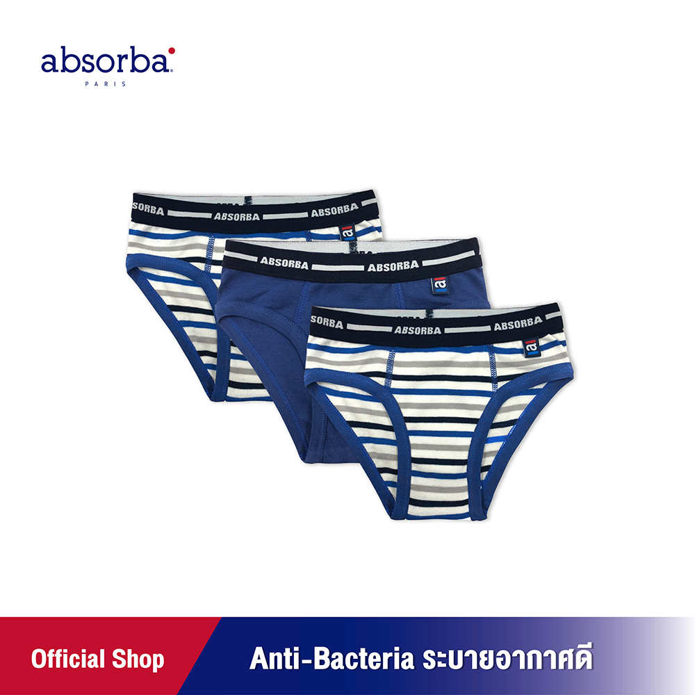 absorba(แอ็บซอร์บา) เซ็ตกางเกงใน Bikini เด็กชาย สำหรับเด็กอายุ 1-13 ปี ลายริ้ว สีกรม คละลาย แพ็ค 3 ชิ้น- R2ISIBIR03NV