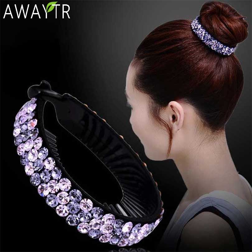 Ponytail Banana Hair Clips Floral Rhinestone Women Fashion Headbands