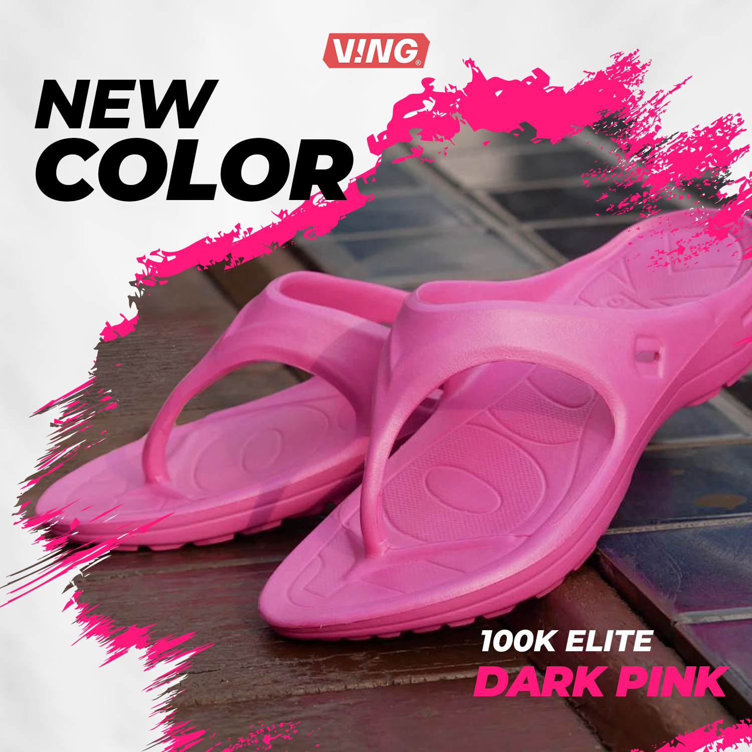 รองเท้าแตะวิ่งมาราธอน VING รุ่น 100K Elite - สีชมพู Dark Pink (รวมสายรัดข้อเท้า เลือกสีได้) Running Sandals - รองเท้าแตะสุขภาพ [ส่งฟรี]