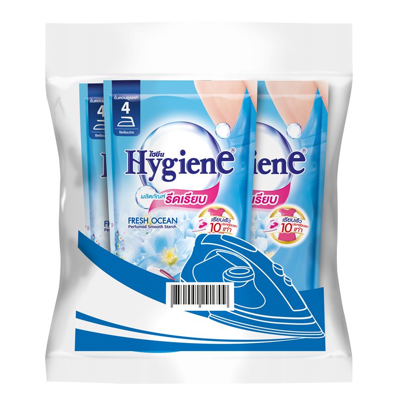 ไฮยีน ผลิตภัณฑ์รีดผ้า สูตรรีดเรียบ กลิ่น เฟรช โอเชี่ยน 550 มล. x 3 ถุง/Hygien Ironing product, smooth texture, Fresh Ocean flavor 550 ml. X 3 bags