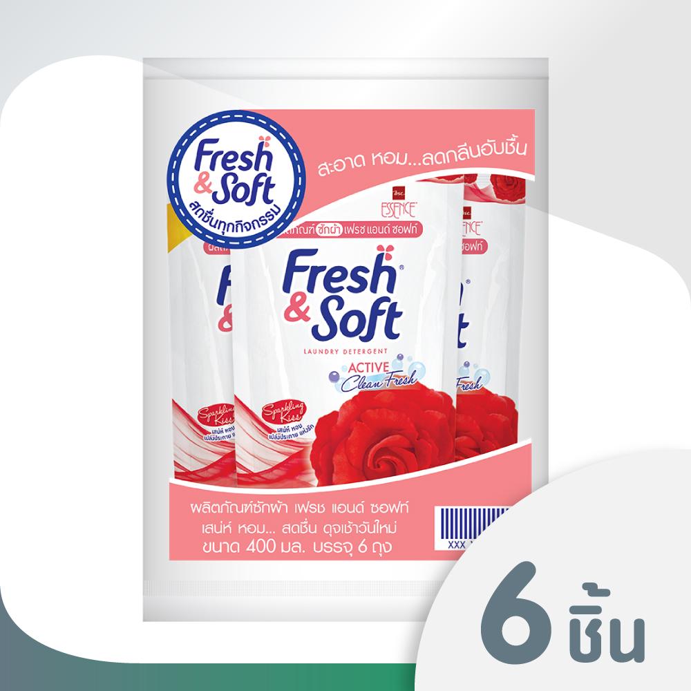 Fresh & Soft น้ำยาซักผ้า เฟรช แอนด์ ซอฟท์ กลิ่น Sparkling Kiss (สีแดง) ชนิดเติม 400 ml แพ็ค 6 ถุง