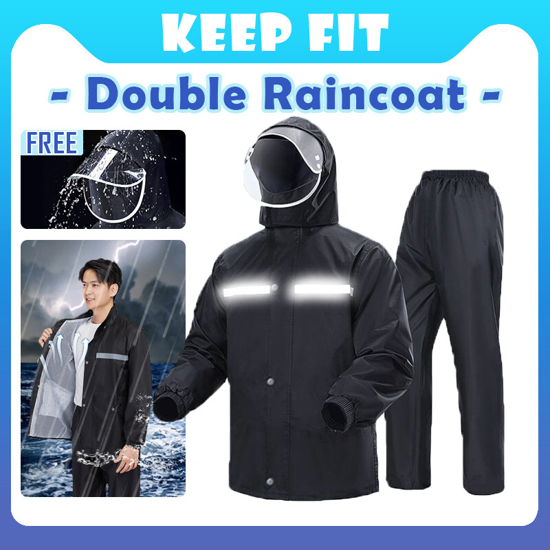 KEEP FIT เสื้อกันฝน เสื้อคลุมกันฝน ชุดกันฝน มีแถบสะท้อนแสง แยกส่วน เสื้อและกางเกง เสื้อกันฝนมอเตอร์ไซค์ เสื้อคลุมกันฝนแบบพกพา  แบบหนา