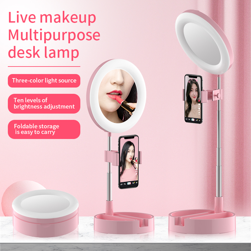 ไฟวงแหวน Ring Light 6inch Fill Light 64LED USB Desktop Lamp Dimmable with Mirror Phone ที่วางขาตั้ง Holder Extendable Stand for เซลฟี่ Selfie Makeup