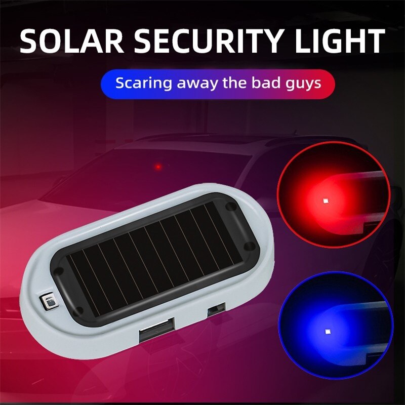 1pc Car Fake Security Light Solar Powered Simulated Dummy Alarm Wireless Warning Anti-Theft Caution Lamp LED Flashing Imitation