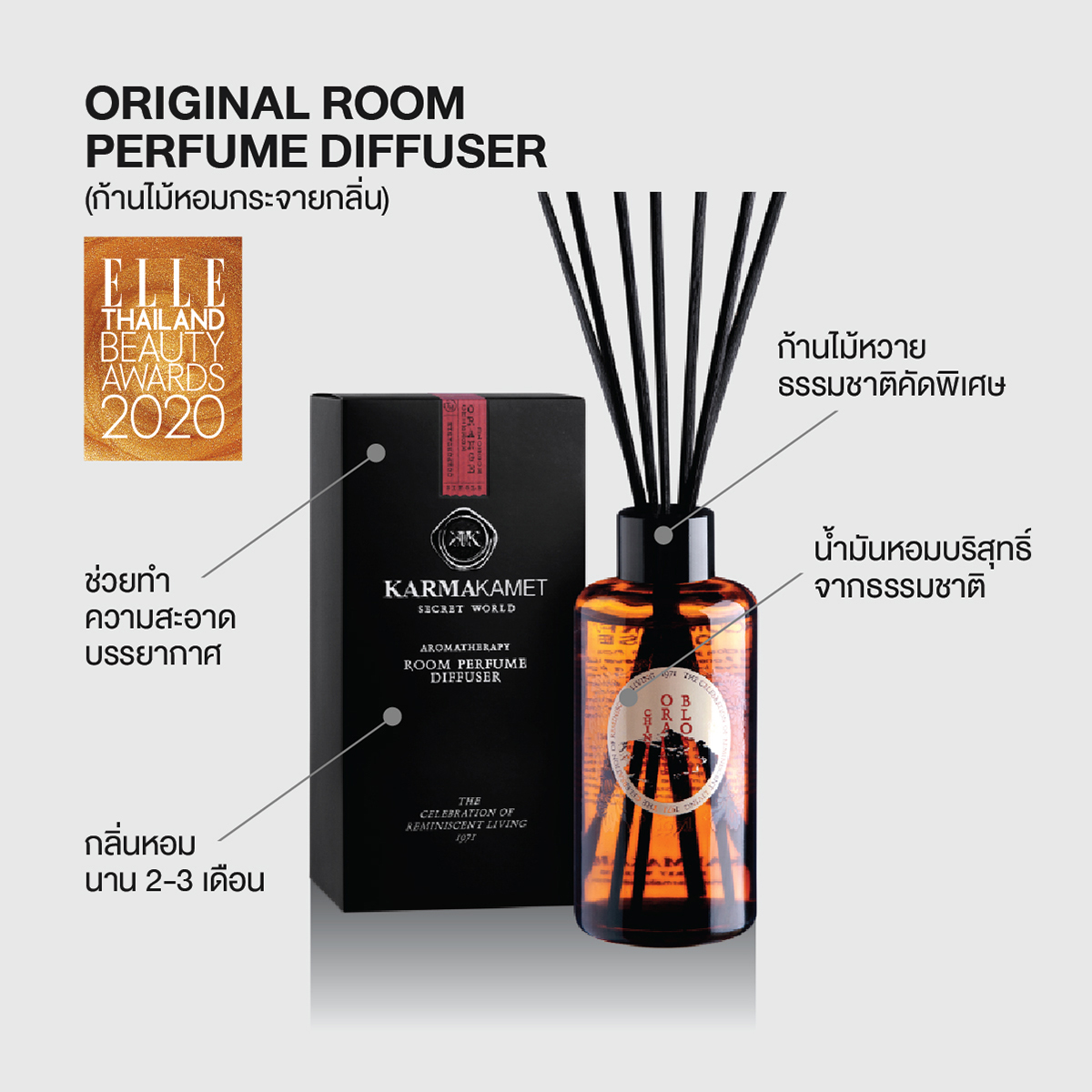KARMAKAMET Original Room Perfume Diffuser / Single คามาคาเมต ก้านไม้หอมกระจายกลิ่น น้ำหอมบ้าน ก้านไม้หอม น้ำหอมปรับอากาศ บ้านหอม  กลิ่น Peppermintปริมาณ (มล.) 200