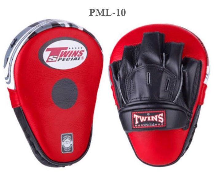 Twins Special Focus mitts  punching PML-10 Red Genuine Leather for Training MuayThai MMA K1เป้ามือทวินส์ สเปเชี่ยล แบบทรงโค้ง สีแดง ดำ หนังแท้ สำหรับเทรนเนอร์ ใช้ฝึกซ้อมนักมวย