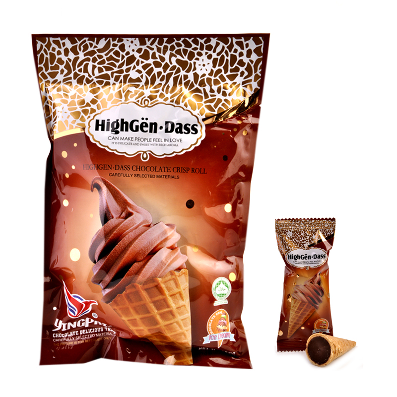 ขนมเวเฟอร์โคนสอดไส้ขนมหวาน รสช็อคโกแลต ตราหยิงไป 300 กรัม (Chocolate and Vanilla  flavor Yingpai brand)