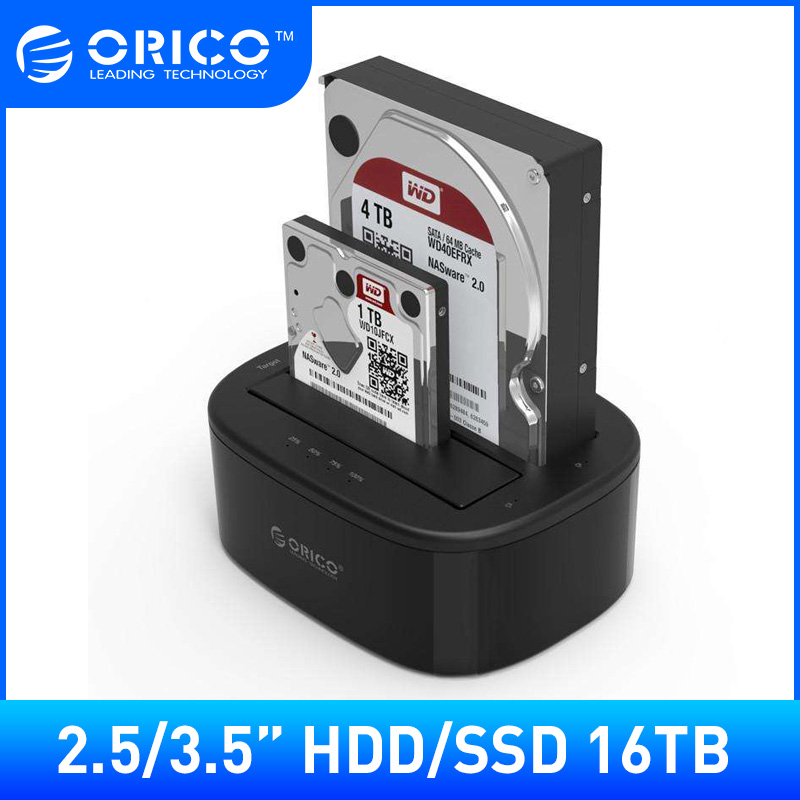 [ของแท้100%]ORICO 6228US3 แท่นวาง HDD 2 ช่อง 2.5 / 3.5 นิ้ว Dual Bay SATA ไปยัง USB 3.0 Type-B HDD / SSD Enclosure Hard Disk Case รองรับสูงสุด 16TB สำหรับระบบ Windows Mac OS