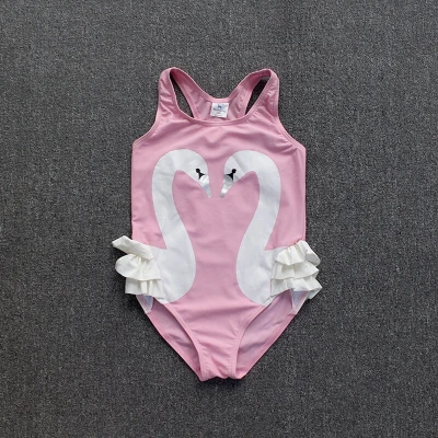 Small Discount Lady Little Girl One-Piece Swimsuit Baby Cartoon Offset Pattern Children Ruffles Summer Swimsuit