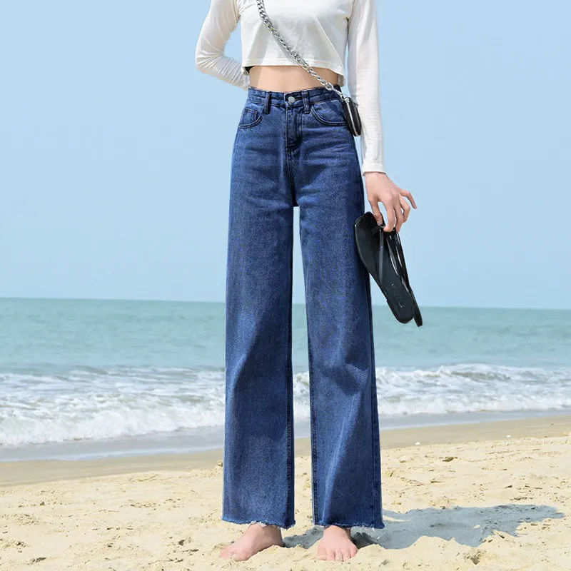 ภาพสินค้าhigh waist Gril jeans female loose small with the straight leg hang feeling dragging pants กางเกงยีนส์เอวสูงหญิงหลวมขนาดเล็กวรรคเดียวกันตรงขากว้างลดลงรู้สึกลากกางเกงบา จากร้าน wardrobe บน Lazada ภาพที่ 4